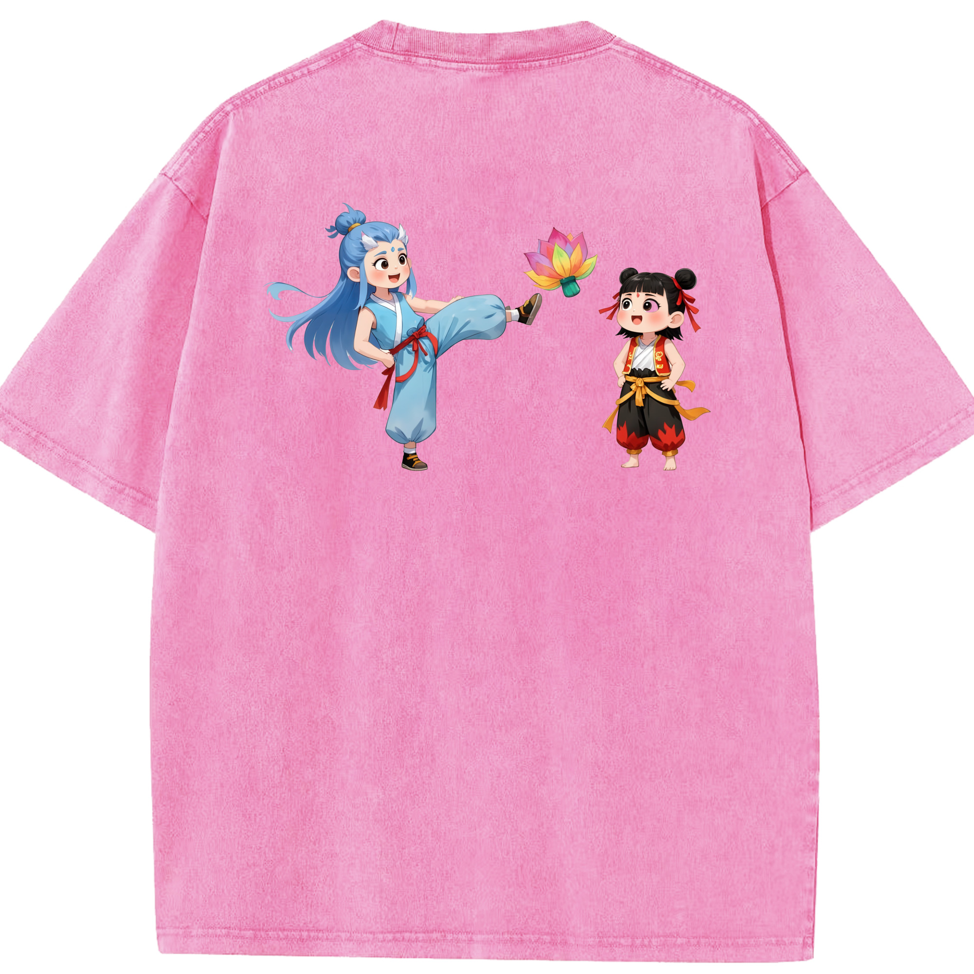 （画像用） Ne Zha 2 ナタ 魔童の大暴れ 綿100% ヴィンテージ風 半袖Tシャツ（背面プリント）